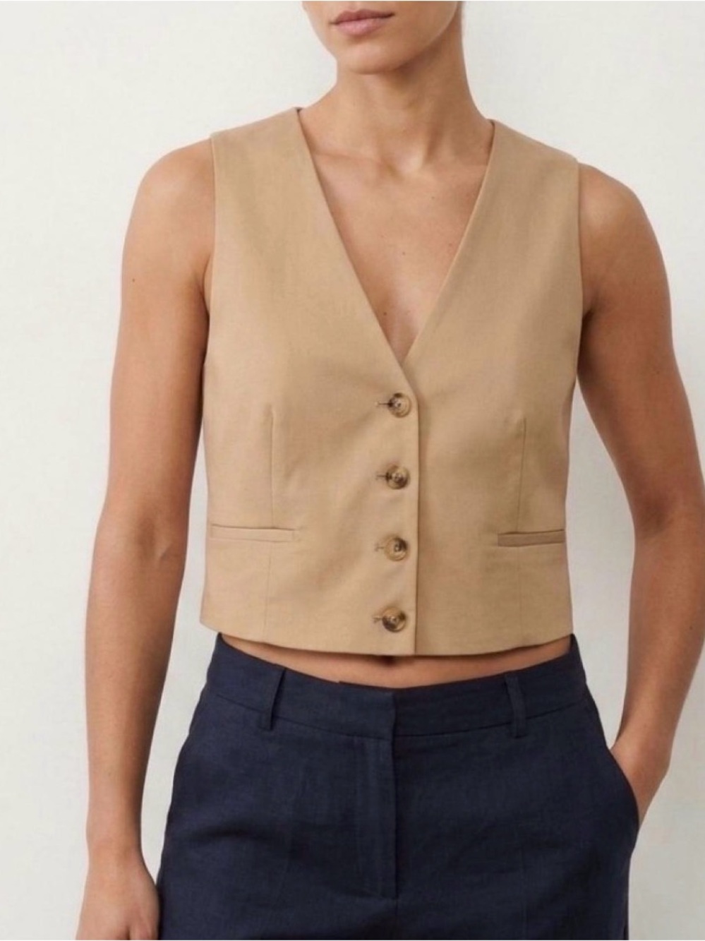 Women's Tailored Tan Button-Front Vest